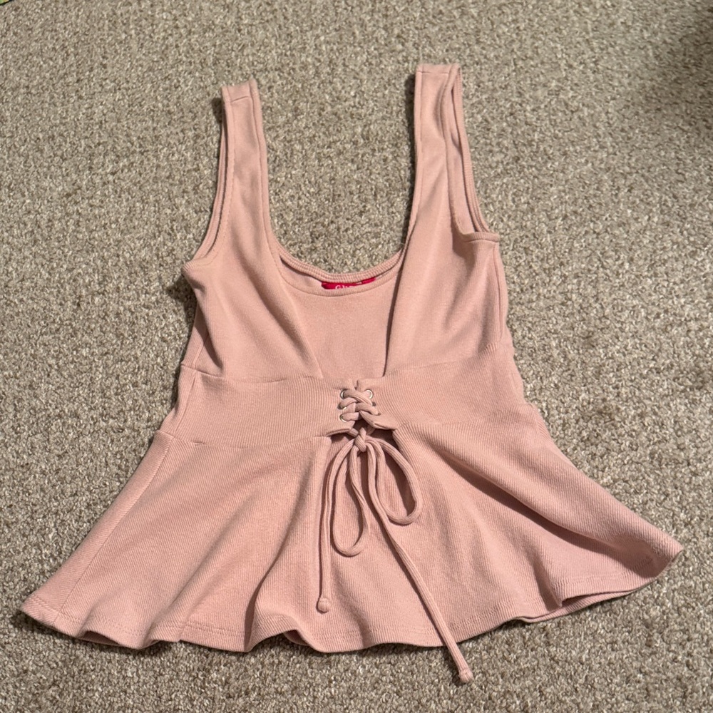 Pink Sleeveless Top with Front Lace-up Detail